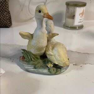Homco Duck Pair Figurine - Cream and Green